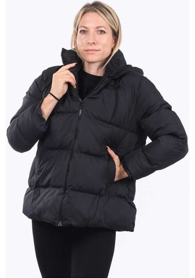 Nevege Butik Kadın Siyah Kapüşonlu Cepli Şişme Mont Siyah