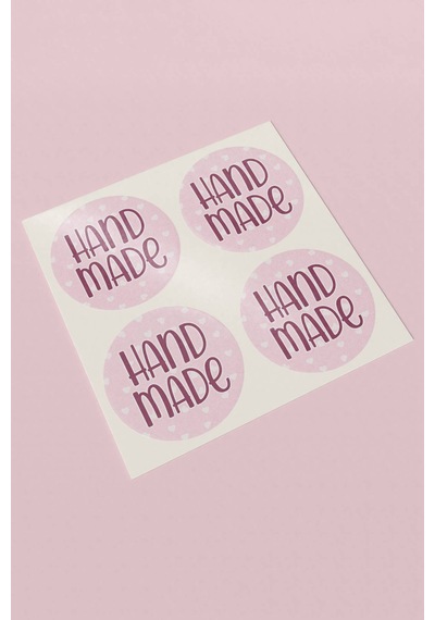 Pembe Kalpli Hand Made Sticker 3x3cm St2349 Çok Renkli