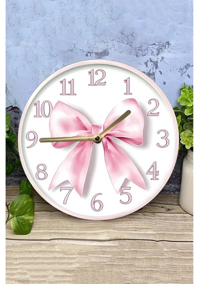 Pembe Kurdele Temalı 3d Görünümlü Mdf Duvar Saati 33 Cm Sdw309 Renkli
