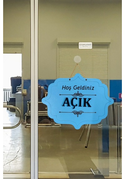 Ahşap Dekoratif Kesim Açık-kapalı Yazısı - Açık Mavi
