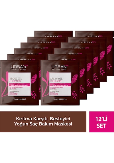 Argan Oil & Keratin Kolay Kırılan Yıpranmış Saçlara Duş Öncesi Saç Bakım Maskesi 12'li Set