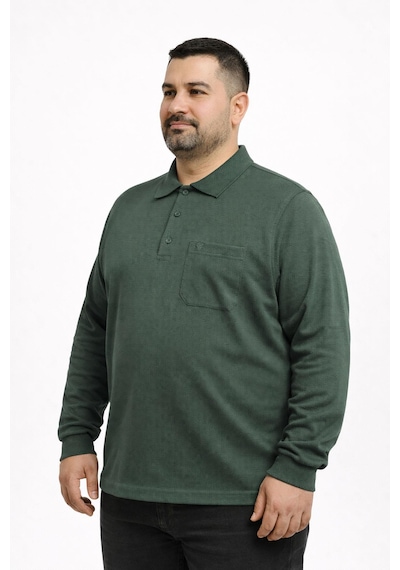 Classics Men Simenti Büyük Beden Erkek Polo Yaka Sweatshirt - 7564 Yeşil