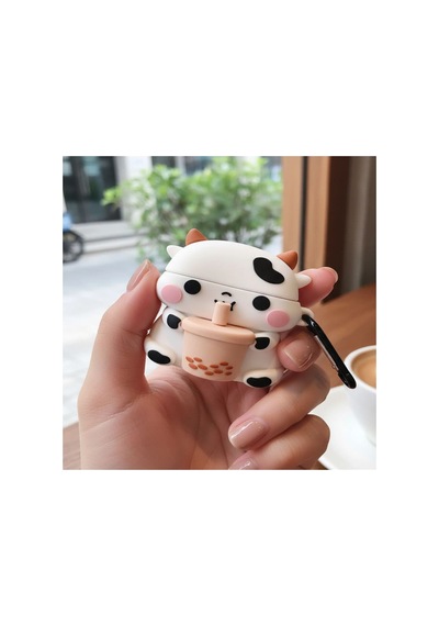 Caseonn Apple Airpods Uyumlu 5 Kılıf Karakter Figürlü Bba Cow Bej - Beyaz