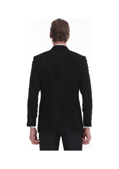 Ramsey Siyah Desenli Thin&taller Slim Fit Kruvaze Yaka Dokuma Smokin Takım Elbise