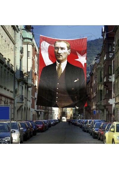 Takım Elbiseli Sivil Gazi Mustafa Kemal Atatürk -ay Yıldız - Portre Cephe Poster Bayrak-4x6 Metre 1