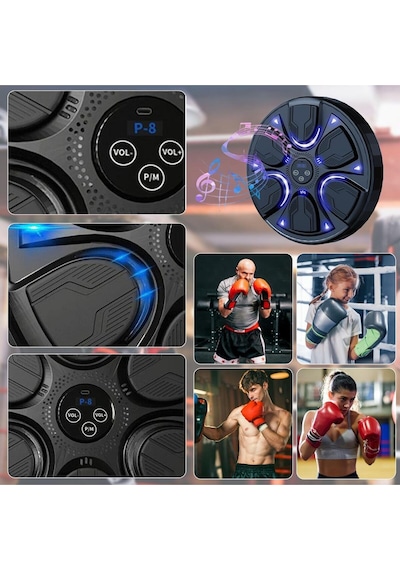 Boks Torbası Akıllı Müzikli Boks Makinesi Eldivenli Yetişkin Çocuk Egzersiz Boks Spor Ekipmanı Siyah