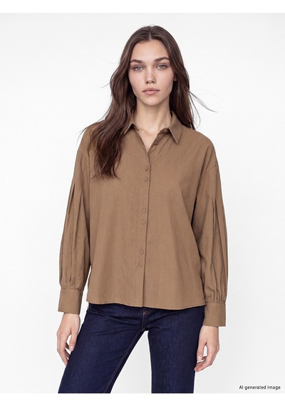 Lcw Modest Kahverengi Loose Fit Pileli Kadın Gömlek