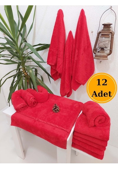 12'li Mikrofiber Kuaför Havlusu Kırmızı 50 x 90 CM Boya Tutmayan Profesyonel Havlu Seti
