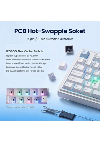 Aula Au75 3 Modlu Rgb Hot Swap Mekanik Tkl Star Vector Switch Kablosuz Makrolu Klavye Buz Mavisi
