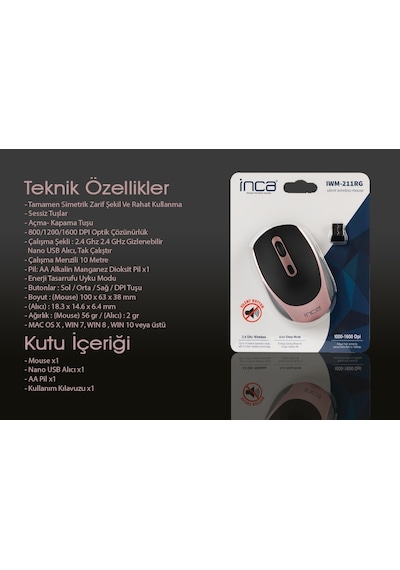 Inca IWM-212RG 1600 DPI Silent Kablosuz Mouse