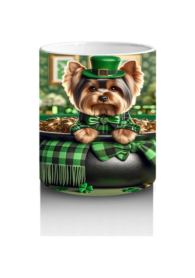 Yeşil Ceketli Ve Şapkalı Yorkshire Terrier Baskılı Kahve Kupası Renkli