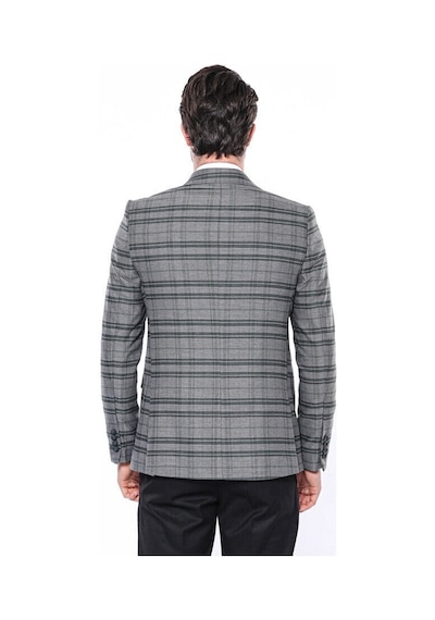 Wessi Ekose Slim Fit Tek Düğme Yeşil Erkek Ceket Siyah