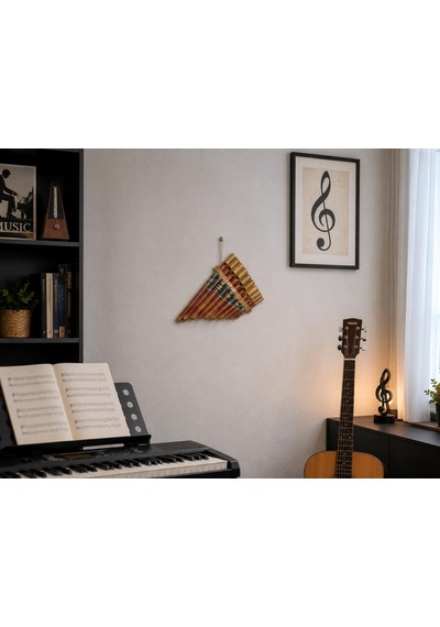 Pan Flüt El Yapımı Bambu Üflemeli Müzik Aleti 10'lu 24 X 13 Cm Otantik Dekoratif Enstrüman