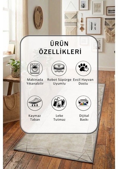 Platin Vintage Yıkanabilir Yolluk Açık Gri