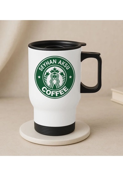 Bk Gift Kişiye Özel İsimli Coffee Tasarımlı Kulplu Beyaz Çelik Bardak Termos Mug 450ml-1, Sevgiliye Hediye, Arkadaşa Hediye, Eşe Hediye
