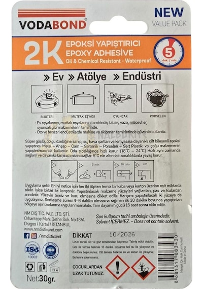 Vodabond Suya Dayanıklı Çok Amaçlı Epoksi Plastik Yapıştırıcı 30 Gr.