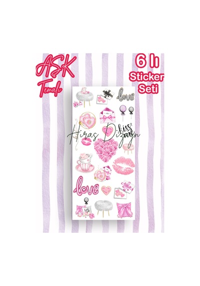 6’lı Aşk ve Sevgililer Günü Sticker Seti Ajanda Scrapbook Dekoratif Etiket