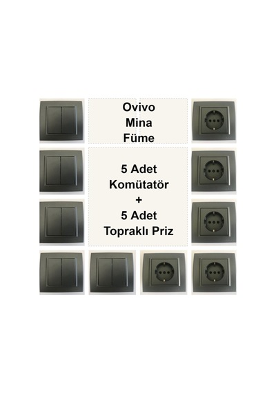 Ovivo Mina Füme 5 Adet Komütatör + 5 Adet Topraklı Priz