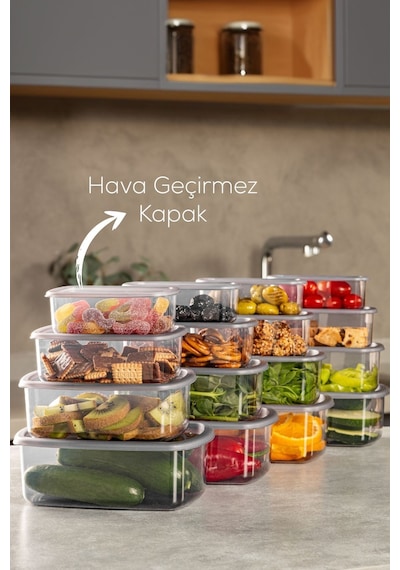 Vienev 16lı Hava Geçirmez Saklama Kabı Seti Antrasit 4x 250-500-750-1200 Ml Antrasit