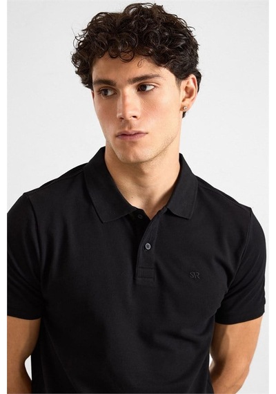 Süvari Siyah Slim Düz Baskısız Pike Düğmeli Polo Yaka Tişört Ts1014000459-s09