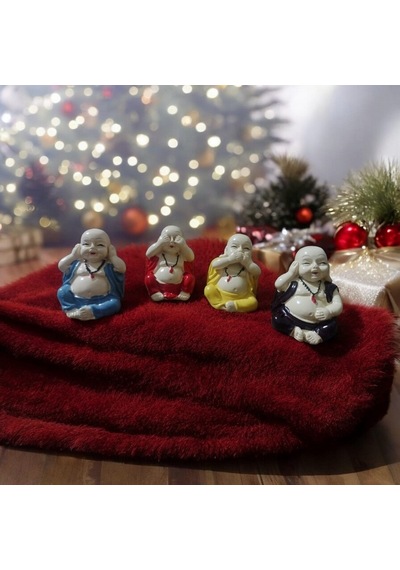 4 Adet Buda Biblo Dekoratif Biblo Noel Süsleri Yılbaşı Hediyeleri Vitrin Dekor