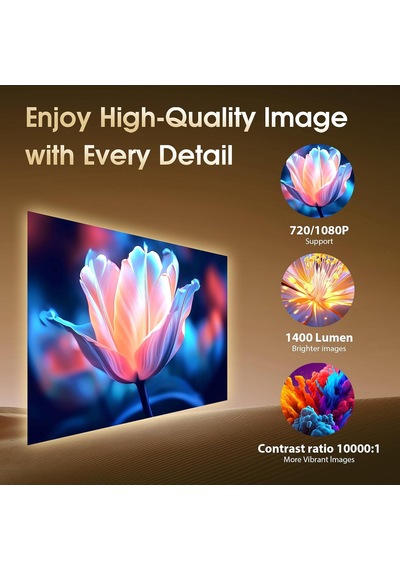 Mini Projeksiyon, 4k Fhd 1920x1080p, 180 Döndürülebilir, Taşınabilir, Wifi 6 Ve Bt 5.2, Android Ve İos, Fare Ve Uzak Kumanda, Siyah