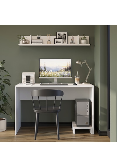 Mode Raflı Çalışma Masası , Çalışma Ofis Masası , Bilgisayar Masası Mat Beyaz