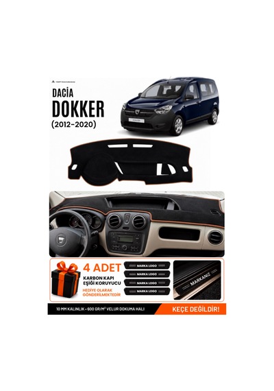 Dacia Dokker 2012-2020 Uyumlu Torpido Örtüsü, Torpido Kılıfı - Siyah Kahverengi