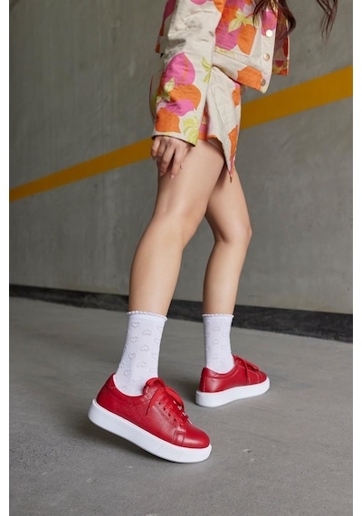 Julia Kırmızı Hakiki Deri Kadın Sneaker-Kırmızı