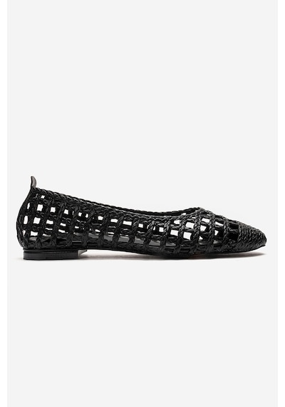 Luvishoes Elvarıs Siyah Örgü Desenli Kadın Babet Ayakkabı Siyah