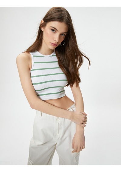 Koton Crop Atlet Bisiklet Yaka Kolsuz Slim Fit Ribanalı Haki Çizgili 4sal30076ık 4SAL30076IK8S7 Koton Crop Atlet Bisiklet Yaka Kolsuz Slim Fit Ribanalı Haki Çizgili 4sal30076ık 4SAL30076IK8S7