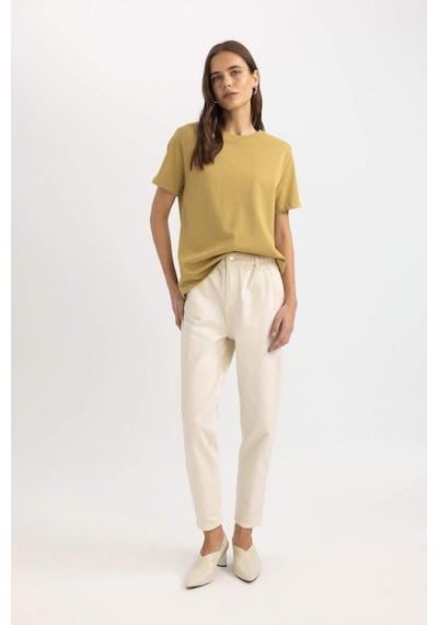 Defacto Paperbag Gabardin Pantolon Yüksek Bel Cepli Basic Düz Standart Paça S2790AZ24SMER99 Ekru