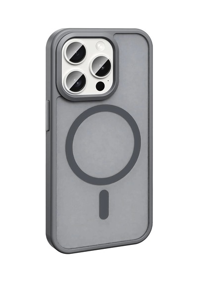 Apple Uyumlu iPhone 15 Pro Max Kılıf Magsafe Şarj Özellikli Mat Arka Yüzey Redclick Sio Kapak - Gri