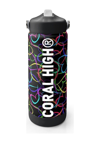 Coral High 650 Ml Kız Çocuk Kalp Baskılı Siyah Pembe Çelik Suluk/matara Pipetli 38382 Siyah - Pembe