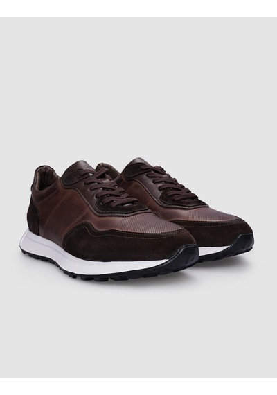 Cabani %100 Hakiki Deri Kahverengi Bağcıklı Erkek Sneaker Kahverengi