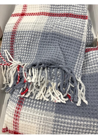 Sesli Comfort Mavi Kırmızı Ekose Skoç Pamuk Örme Battaniye 200x220 Çift Kişilik Battal Diğer