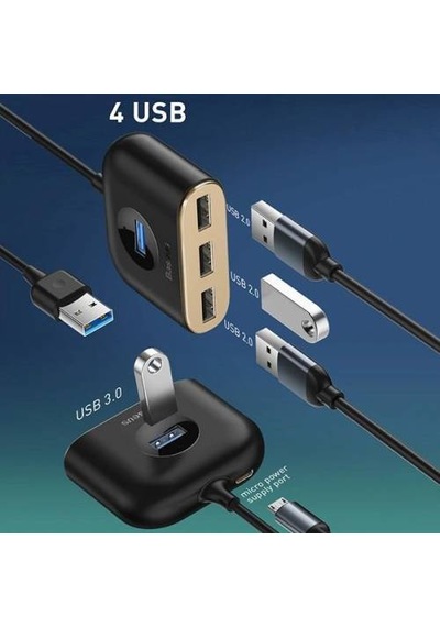 Baseus 1MT 4in1 USB HUB Adaptör USB3.0 TO USB3.0*1+USB2.0*3 Yükse
