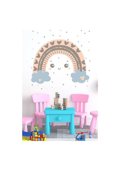 MSticker Bulutlu Gökkuşağı Ve Puantiyeler Çocuk Bebek Odası Duvar Sticker Seti