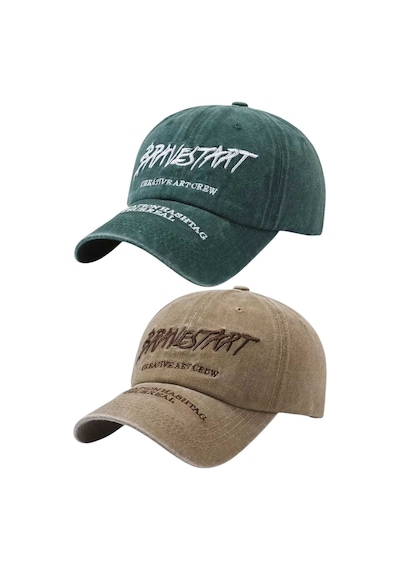 Tezzgelsin Unisex Eskitme Bravestart Nakışlı Ayarlanabilir Beyzbol Kep Şapka 2'li Set Yeşil - Camel