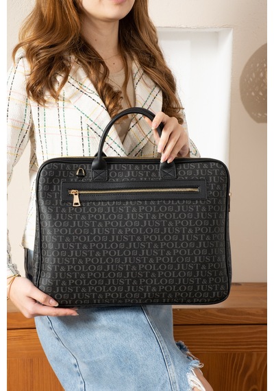 Just Polo Unisex Kahverengi Monogram Kumaş Laptop Ve Evrak Çantası 2206 Kremtaba