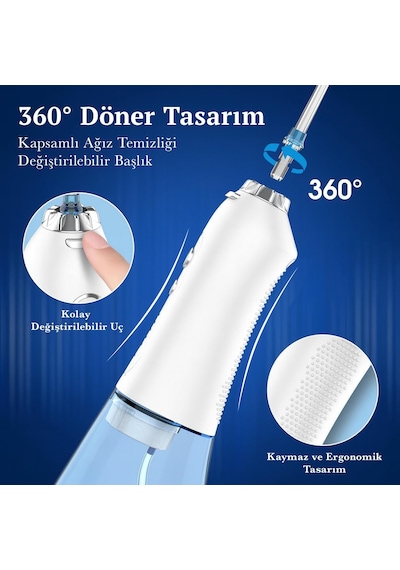 H2ofloss Ağız Duşu, 6 Başlıklı, 5 Modlu, 300 Ml, Ipx7, Diş Taşı Temizliği