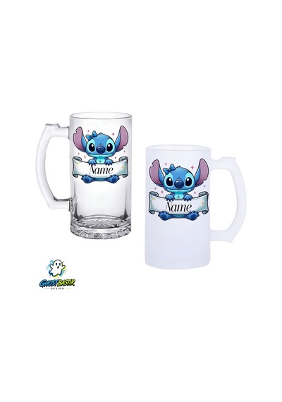 Kişiye Özel Stitch Kulplu Bira Bardağı Buzlu Veya Şeffaf Seçenekli 0318