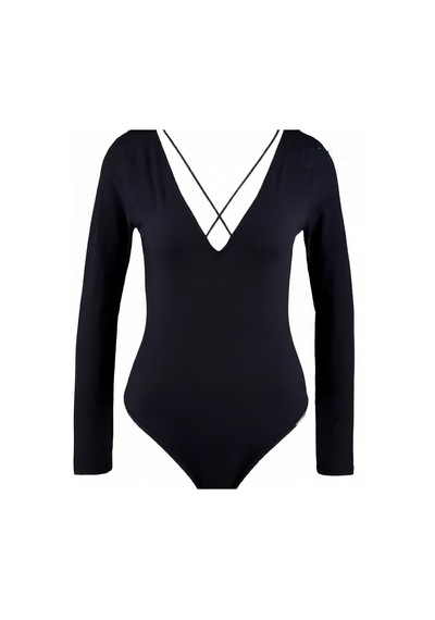 Bonbon Kadın Uzun Kollu Pamuk Kumaş Siyah Body Bb2166 Siyah