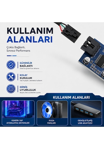 6090 Anakart İç Usb Hub 9 Pin Header 1x2 Çoğaltıcı Port Genişletici Panel Rgb Dişi