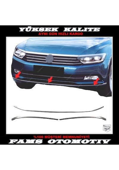 Vw Passat B8 Krom Ön Tampon Alt Çıta 3 Prç P.Çelik 2014-2019