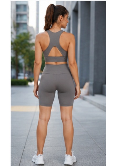 Cocosushicooo Kadın Spor Takım Toparlayıcı Yüksek Bel Biker Tayt & Destekli Spor Büstiyer Takım Vizon