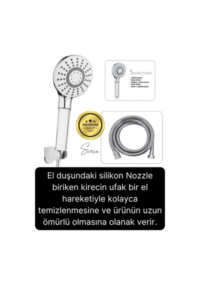 Premium Lüks Duş Başlığı Spiral Mafsal Seti Fonksiyonel Masaj Kopmaz Patlamaz Sızdırmaz Paslanmaz Gri - Gümüş