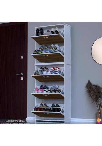 Modilayn Verve Antre 72x194x26 Cm Lik 3 Düşer Kapak 10 Göz Bölmeli Ayakkabılık Beyaz - Ceviz Modilayn Verve Antre 72x194x26 Cm Lik 3 Düşer Kapak 10 Göz Bölmeli Ayakkabılık Beyaz - Ceviz