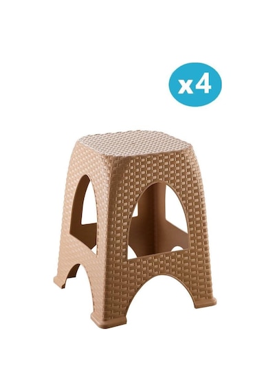 Omnipazar Sy-4666 Plastik Hasır Tabure Büyük Boy 4'lü Set Kahverengi
