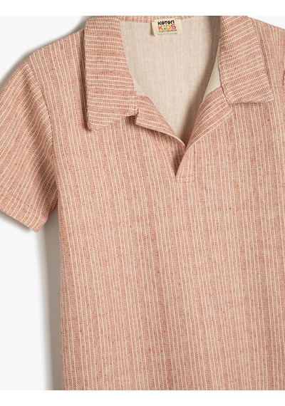 Koton Polo Yaka Tişört Kısa Kollu Ekru Çizgili 4skb10761tk Ekru